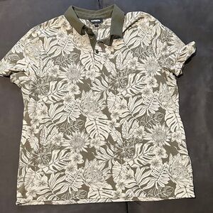Express Olive Floral Polo Shirt
